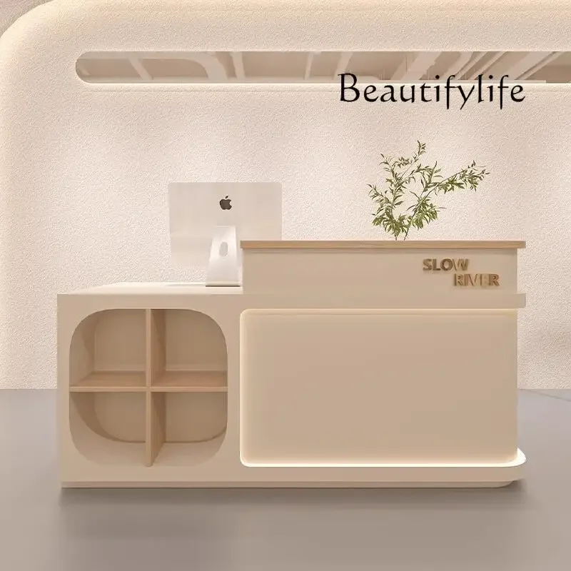 Mesa para escritório Loja de roupas femininas Loja de roupas Bar loja checkout página Simples estilo creme recepção Salão de beleza Re