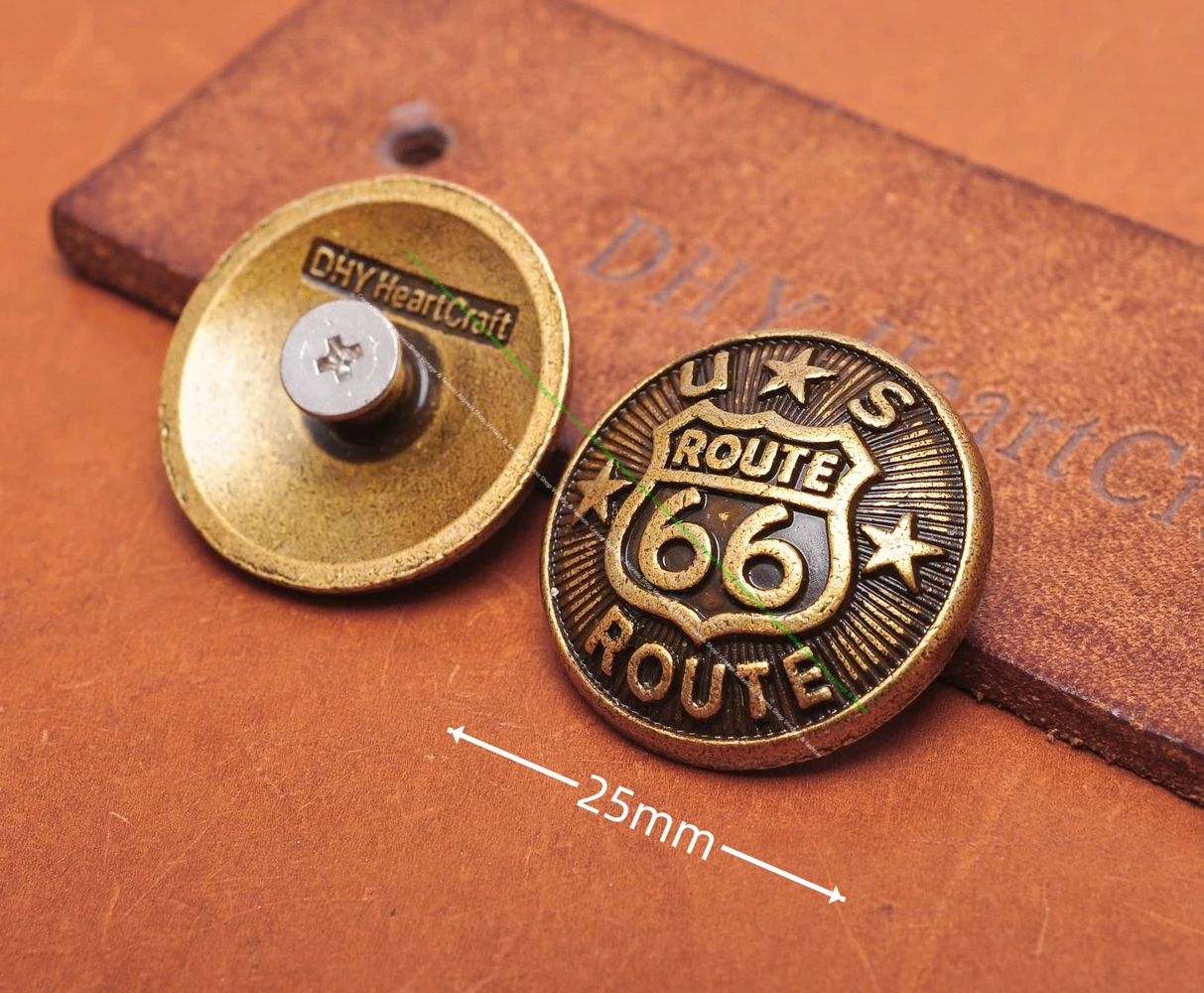 10 sztuk 25Mm mosiądz platerowany zachodni motocykl US Star Route 66 przycisk skórzane rzemiosło portfel pasek ozdoba Conchos akcesoria