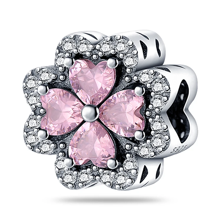 925 Sterling Silver Sunflower Sakura Clover Floral Plants Series Charm Beads Fit Original Bracelets DIY Jewelry Gifts