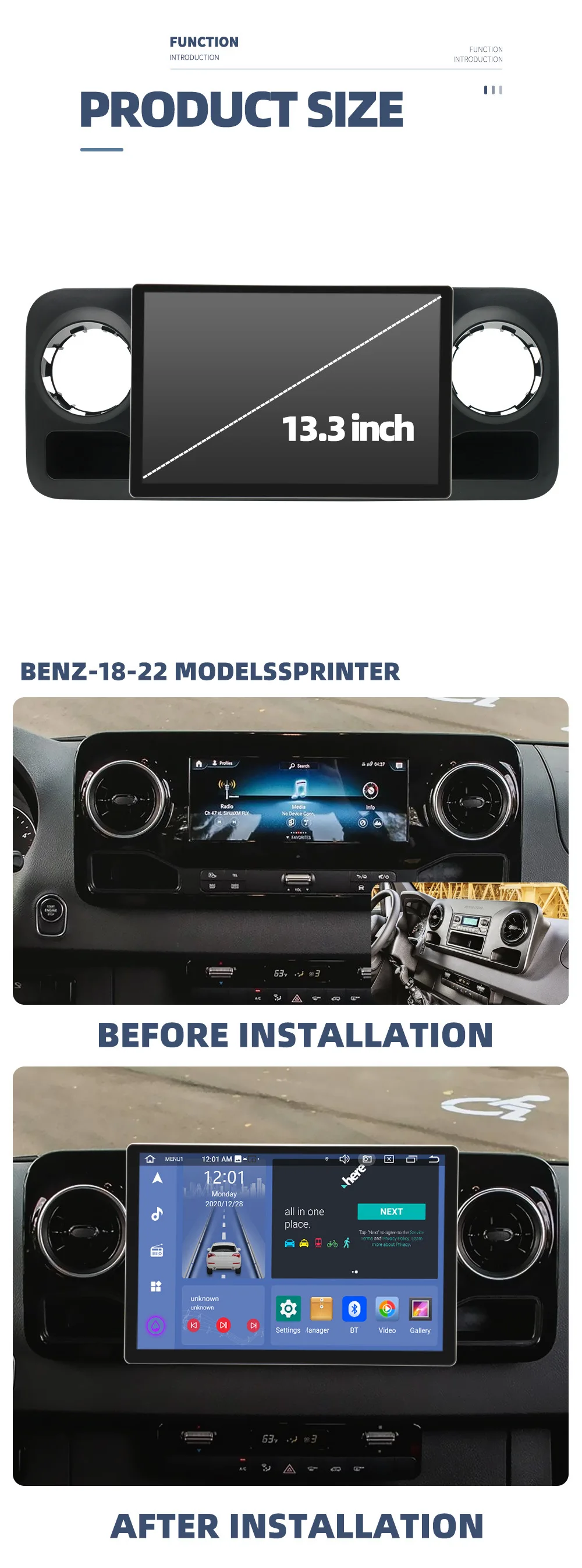 13.3 Inch Android Car Radio with Carplay & GPS Navigation for Mercedes Sprinter 2018 DSP Function