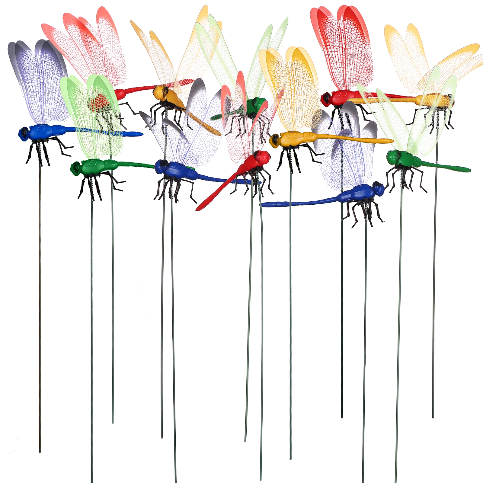 12 PCS 3D Dragonfly Garden Decor Large Size Dragon Fly Garden Stakes Dragonflies Garden Ornaments Yard Patio Decoration Dragonfl