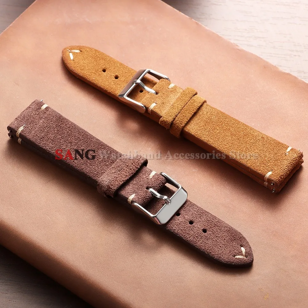 14/16/18/19/20/21/22mm Ersatz-Armband mit Dornschließe Vintage Wildleder Uhrenarmband Schnellverschluss Kalbsleder Uhrenband – Detail 13