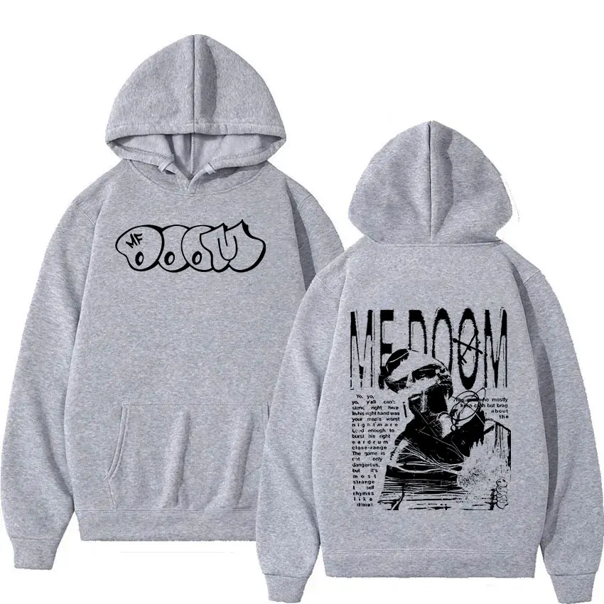 Rapper Mf Doom Album musik Hoodie madvilide, Sweatshirt pakaian Hip Hop wajah logam, Hoodie ukuran besar mode Vintage Pria Wanita