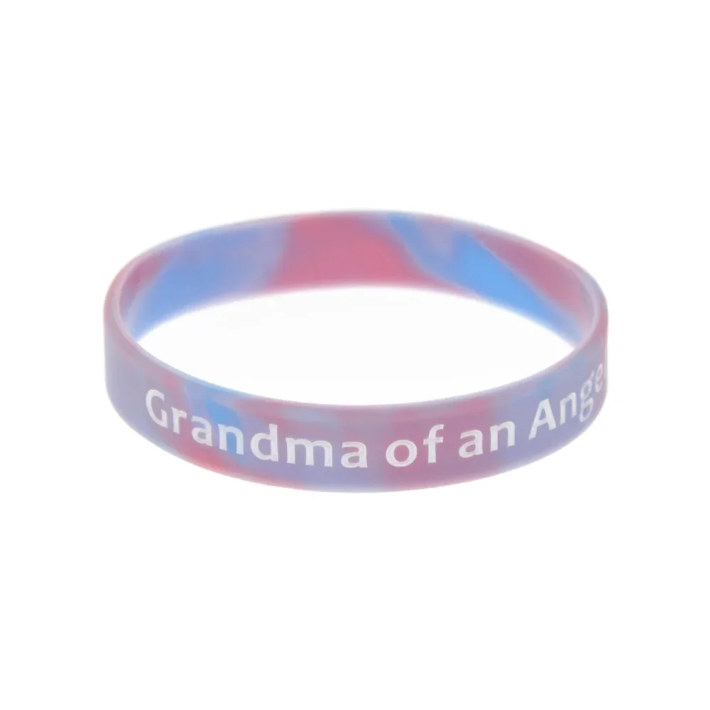 50 Pcs Grandma Grandad Auntie of An Angel Silicone Rubber Wristband for Family Gift Bracelet Swirl Color