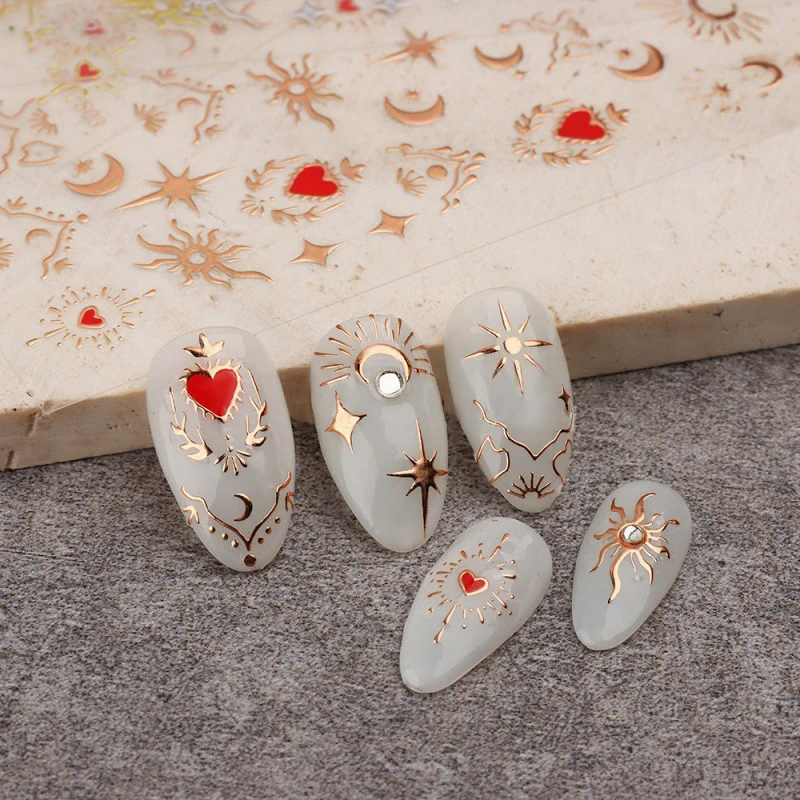 *SN 1PC metal 3D Stickers for Nails Gold Sliver Rose Gold Laser Butterfly Moon Sun ﻿ DIY Nail Art Decals Accessories