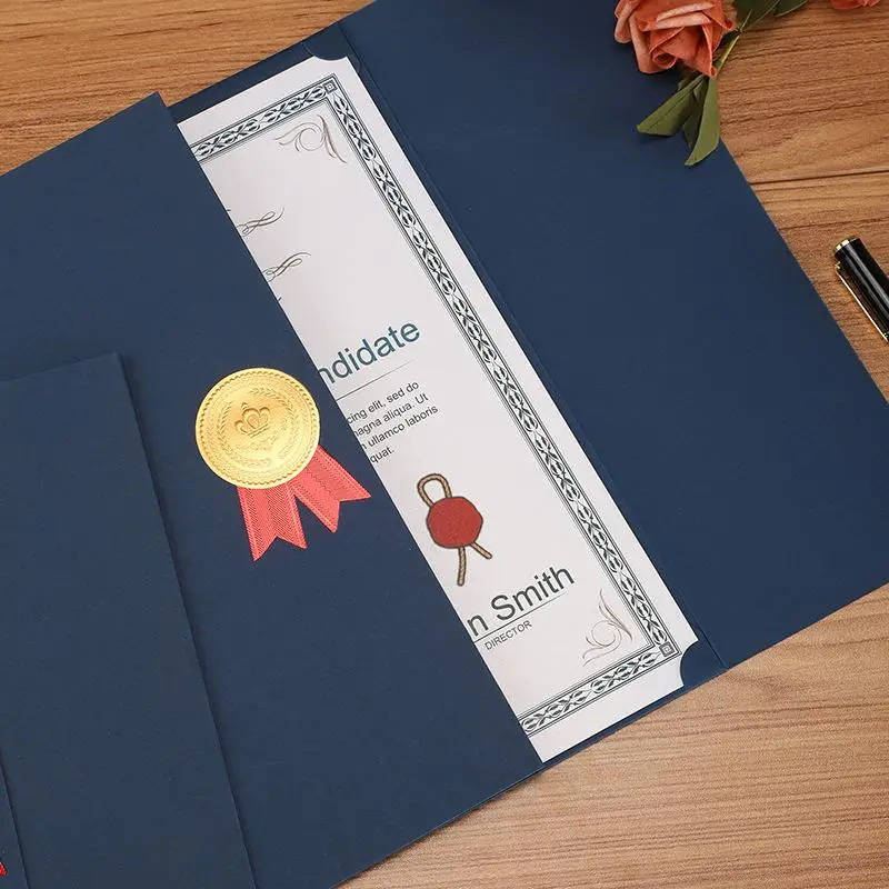 

[K]Graduation A4 Award Certificate Holder Three-fold Page Paper Envelope Document Folder Gilding Process Exquisite Diploma Cover
