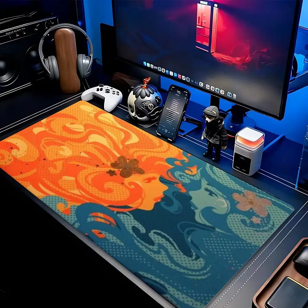 Large Desk Mat XXL Space Goddess Cosmic Planet Mousepad Non‑Slip Rubber Overlock Keyboard Desk Mats Gamer Computer Mouse Mats