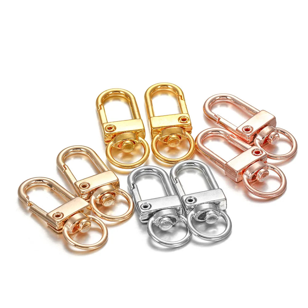 30pcs/lot 12x33mm Rotating Dog Buckle Gold Rhodium Metal Lobster Clasps Hooks For DIY Jewelry Making Key Ring Chain Accessories