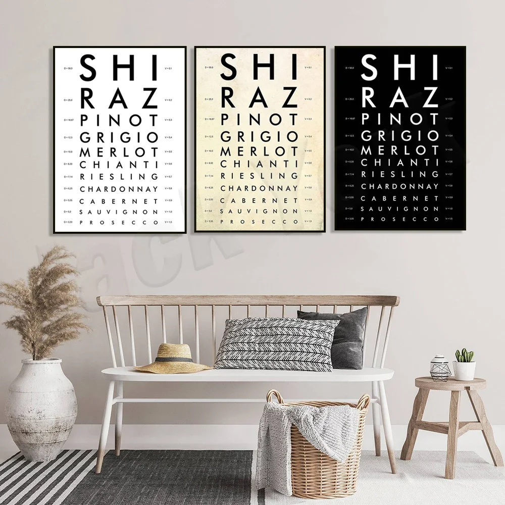 (2D Canvas Painting)  Vintage eye chart art print. Funny wine type logo. Vintage kitchen decor, bar wall art. wine label post