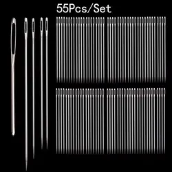 55 Pieces Stainless Steel Big Eye Hand Sewing Needles Set with Different Sizes for Sewing Needlework Embroidery Needles