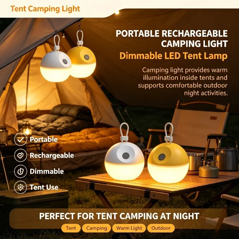 Dimmable Portable Rechargeable Camping LED Light Multiple Modes Tent Lantern Hook for Outdoor Hiking Outdoor Lantern Campsite