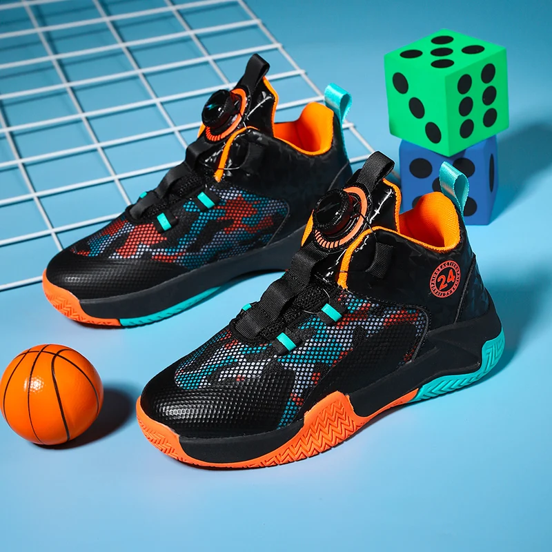 Gençler için sarı çocuk basketbol ayakkabıları Mesh nefes spor ayakkabı kaymaz aşınmaya dayanıklı basketbol Sneakers çocuklar