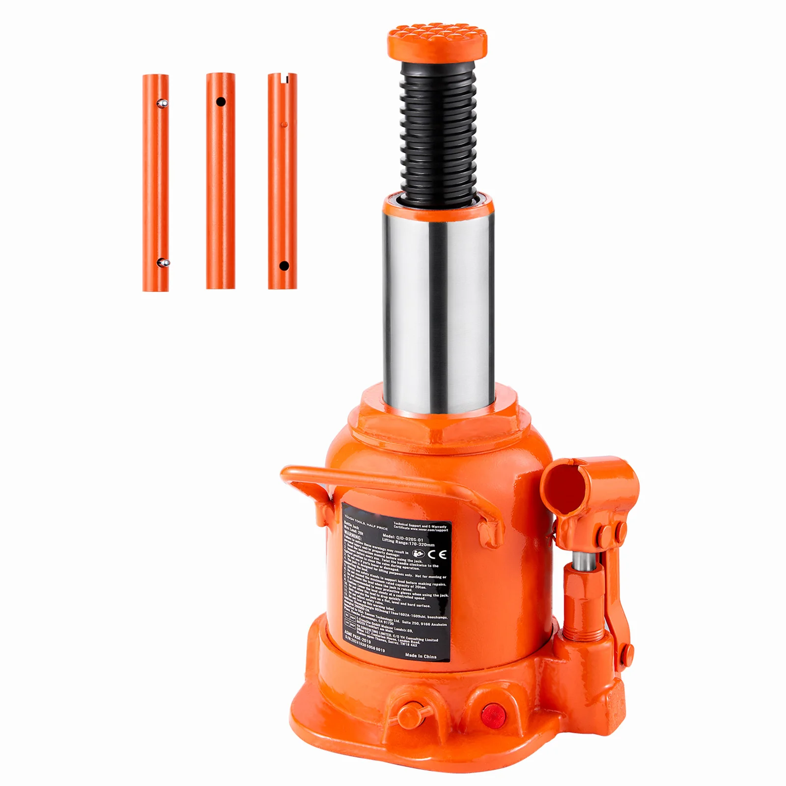 VEVOR Hydraulic Bottle Jack 20/30/50 Ton Welded Bottle Jack with 3-Section Long Handle for Car Pickup Truck RV Auto Repair