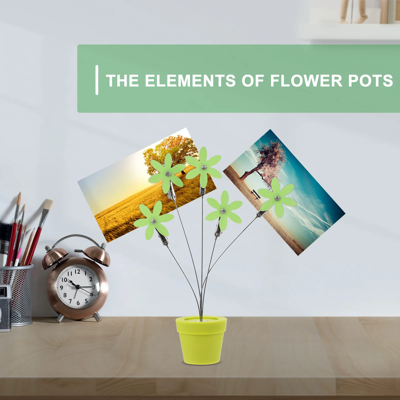 1Pcs Photo Holder Flowerpot Creative Bonsai Desktop Clip Plastic Tabletop Picture Holder Office Home Decoration Memo Card Stand