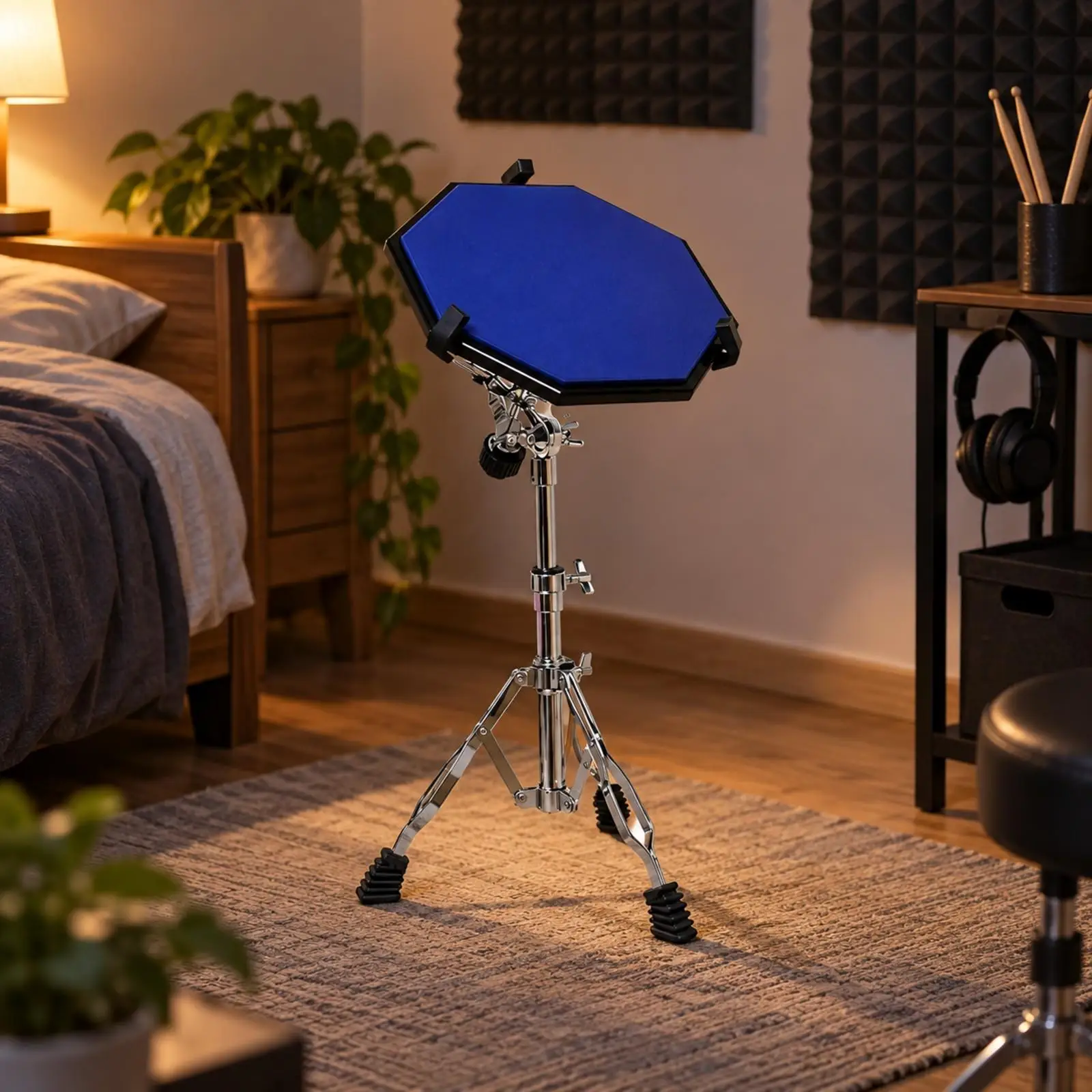 12 Inch Drum Practice Pad with Adjustable Stand Silent Silicone Training Pad for Snare Drummers Portable Home Rehearsal