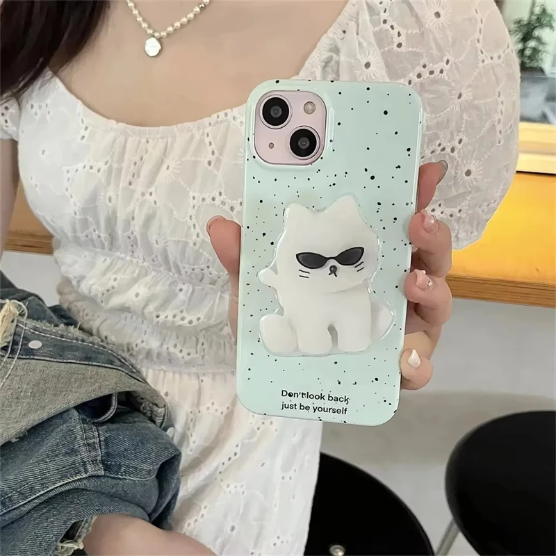 Cartoon Cute White Sunglasses Cat Stand Grip Tok GripTok Holder Ring Glossy Finger Bracket For iPhone 15 Girl Phone Accessories - view 5