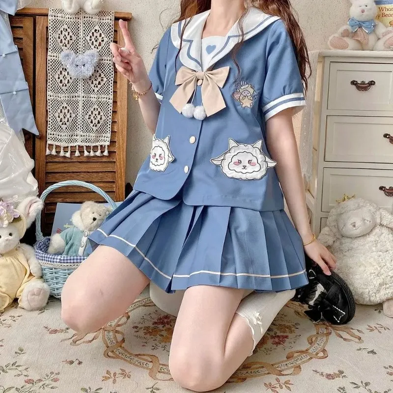 New kindergarten jk uniform spring cute a maniche lunghe a maniche corte sailor suit Schoolgirls Sailor Tie gonna a pieghe Outfit donna