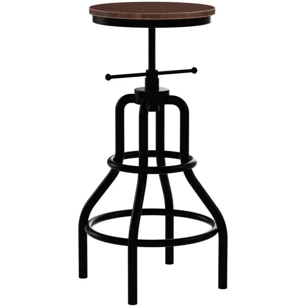 

L # Vintage Industrial Bar Stool-Rustic Swivel Bar Stool-Round Wood Metal Stool-Kitchen Counter Height Adjustable Pipe Stool