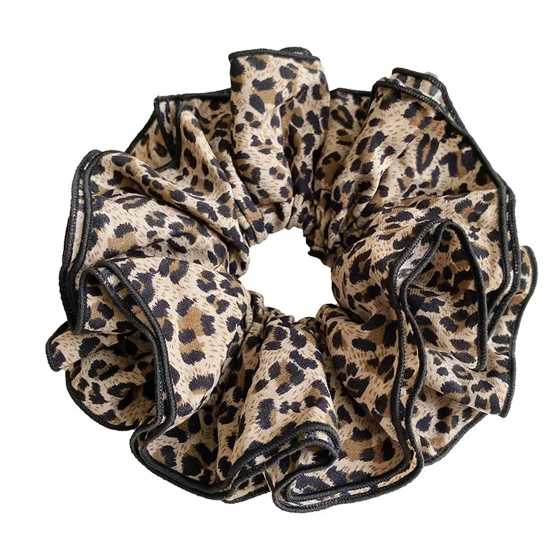 الرجعية الخريف الشتاء ليوبارد طباعة Scrunchies للنساء أربعة طبقات كبيرة الحجم الراقية رئيس زهرة كعكة الشعر حبل موضة الشعر التعادل