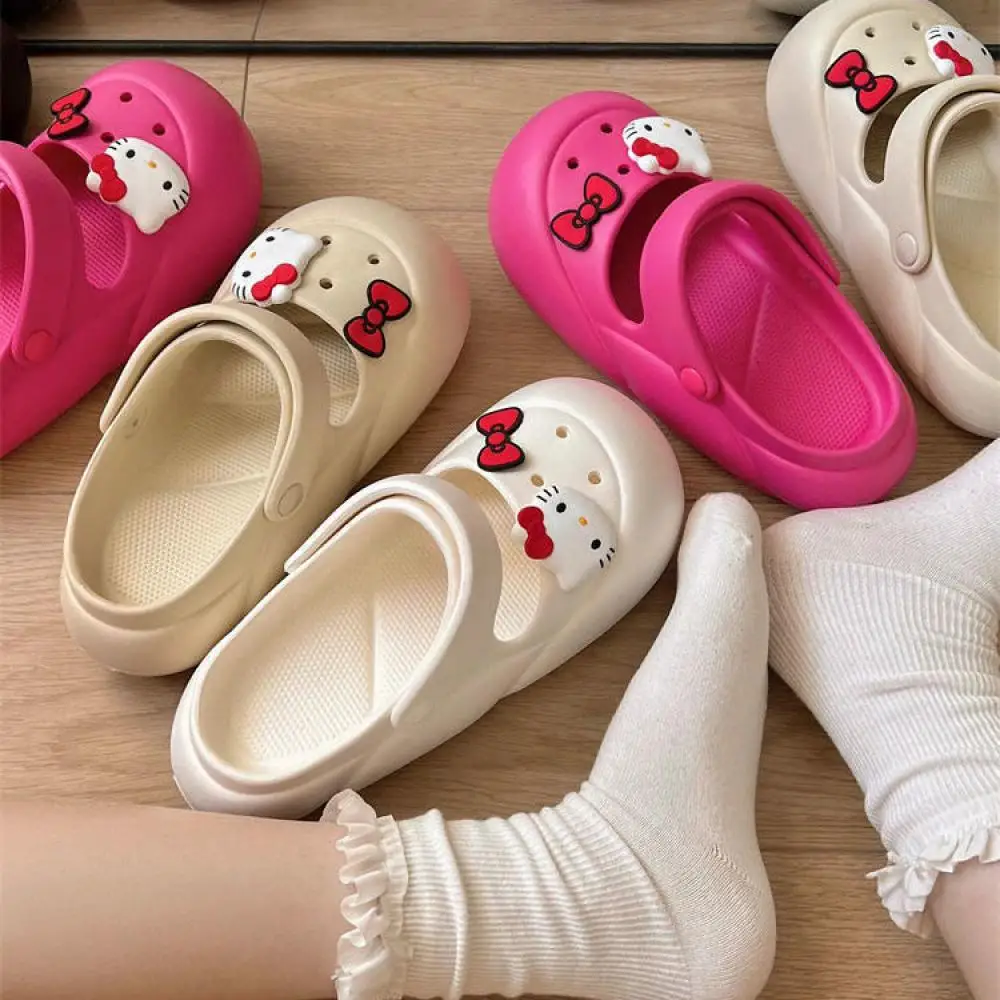 

Kawaii Sanrio Hello Kitty Cartoon Platform Slippers Summer Women's Sandals Ladies Outdoor Clogs Beach Slides Girls Flip Flops