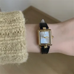 IEKE New French Retro Women's Watch Simple Square Temperament Versatile Leather Strap Fashion Female Quartz Women's Watch