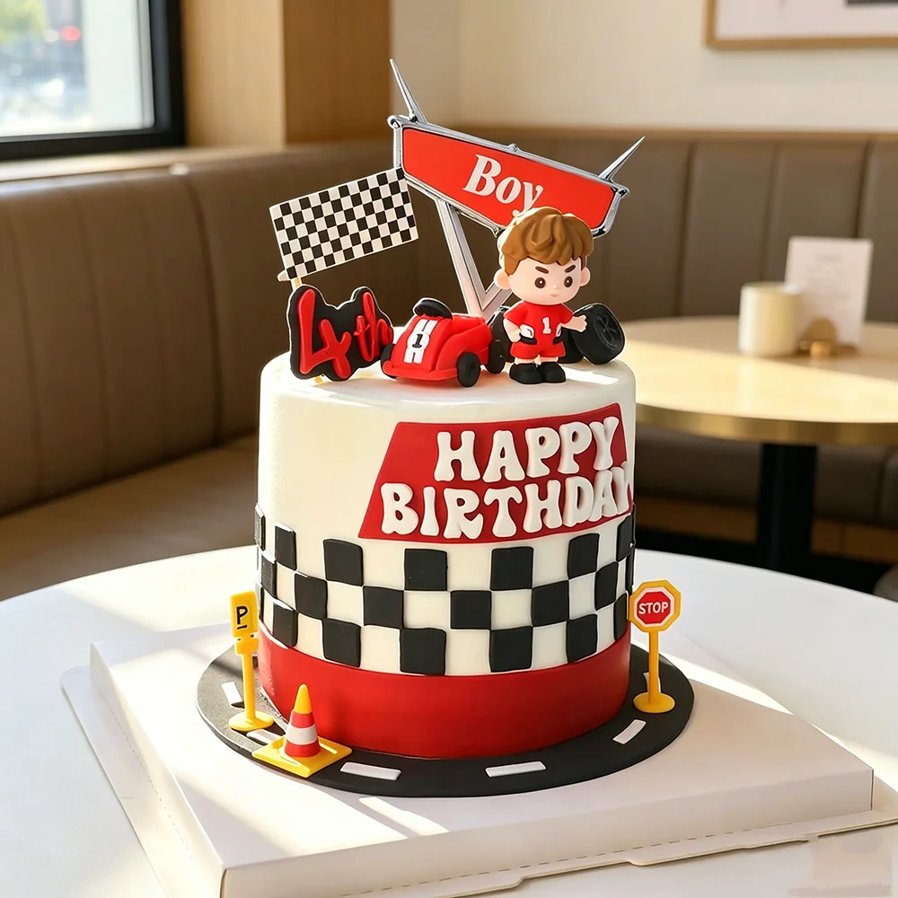 Lighting Mcqueen Birthday Decor - ソフトラバー F1 レーサーケーキトッパー ケーキ装飾品に適合 レーシングテーマ 子供の誕生日集会