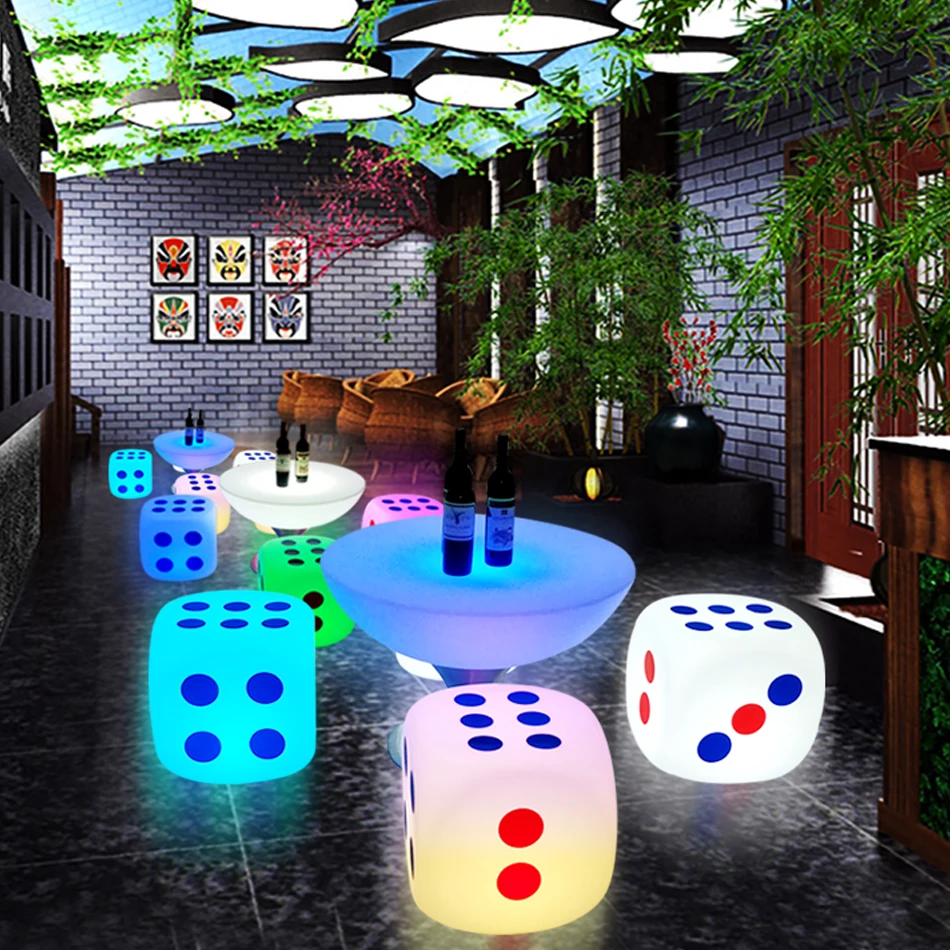 

LED luminous bar KTV stool outdoor leisure table and chair coffee table cube sieve cup table