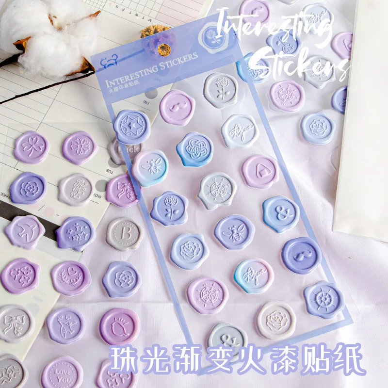 18pcs/sheet Vintage Wax Seal Stamp Stickers, DIY Scrapbooking Journal Planner Decorations Stationery Envelope Sealing Tags