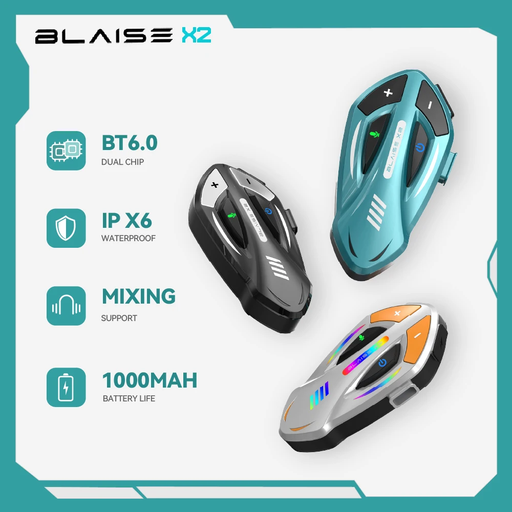 BLAISE Motorcycle Intercom BT6.0 Motorcycle Helmet Bluetooth Headset Music Sharing Voice Control IP66 Waterproof