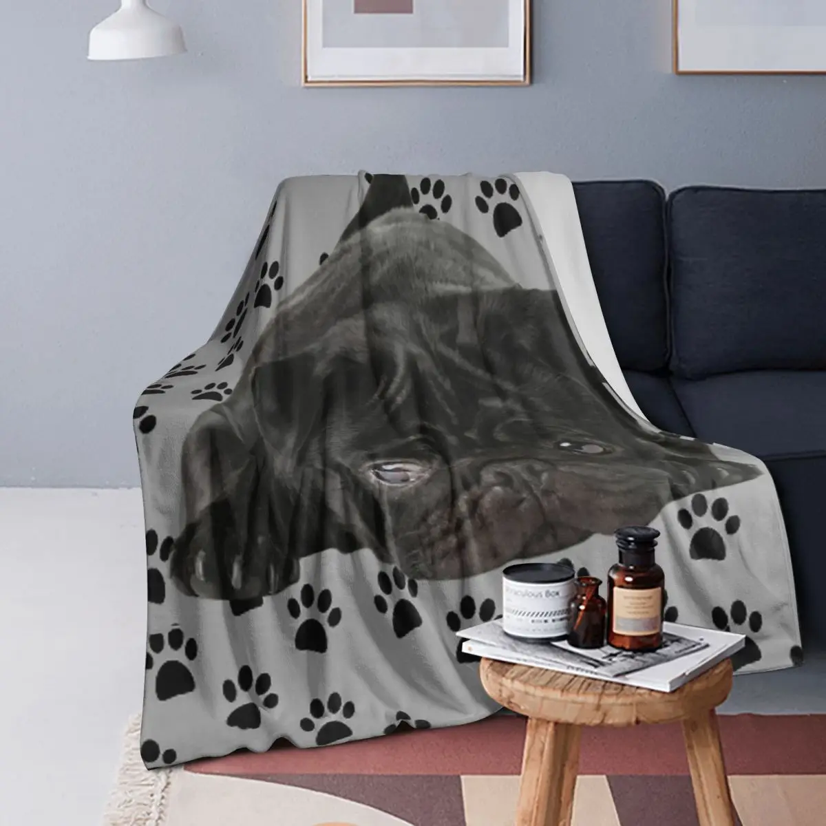 

Очаровательное черное одеяло для мопса, мягкое теплое фланелевое одеяло, плюшевое одеяло для кровати, гостиной, пикника, путешествия, домашнего дивана