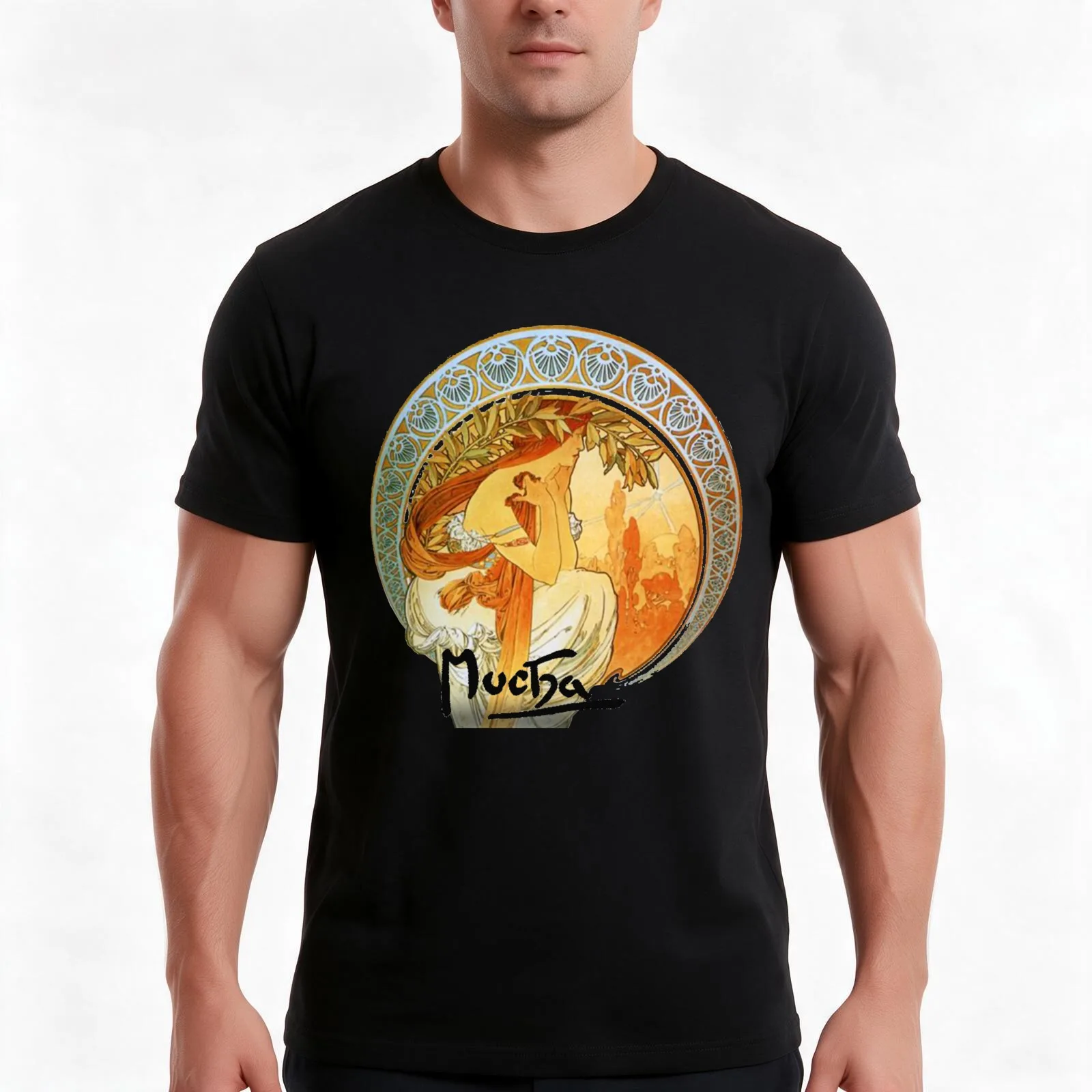 Mucha – Poetry T-Shirt, Summer Casual Cotton Tee, Oversized Streetwear Tops, Vintage Graphic Print, Loose Fit Short Sleeve