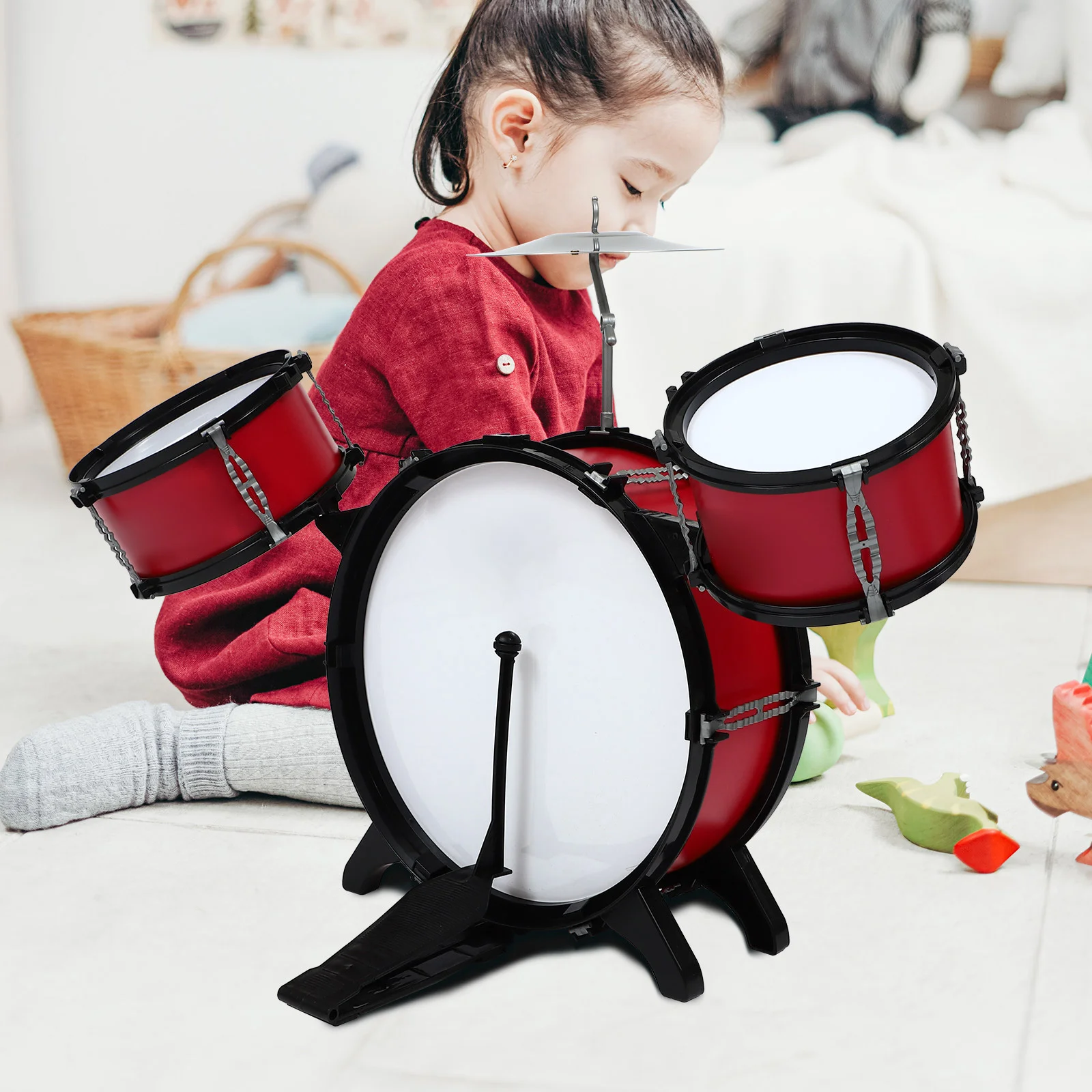 1Set Simulation Drum Set Kids Educational Music Instrument for Early Learning Brain Development Safe Smooth Design Child Drum