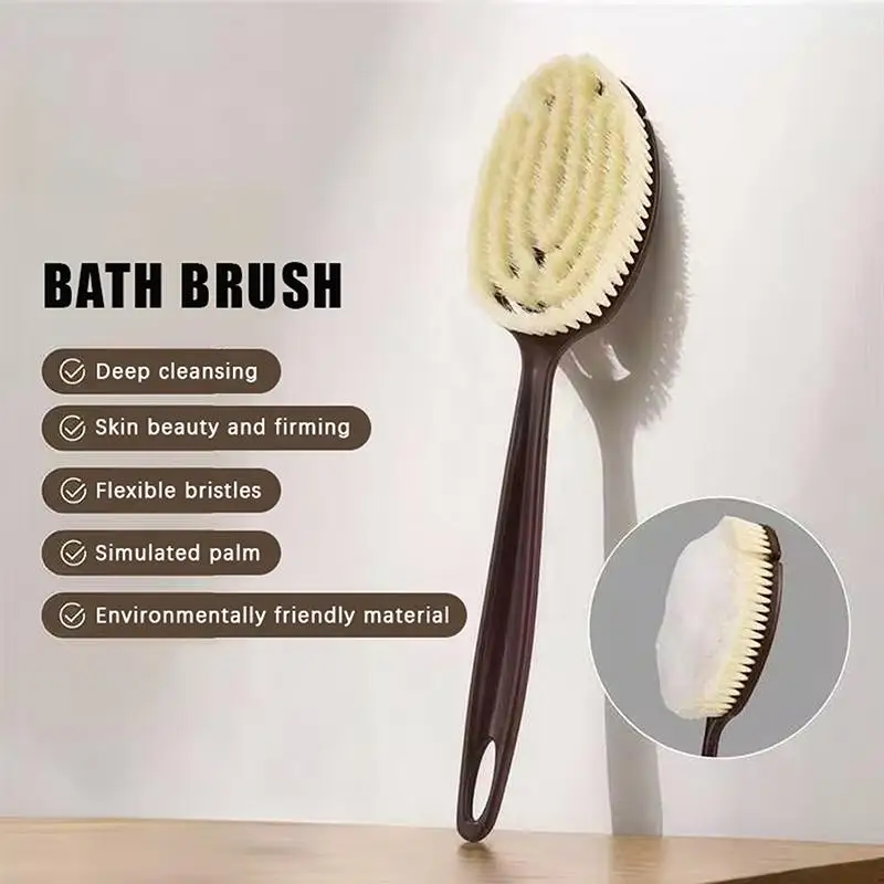 1Pcs Body Massage Brush 2 In 1 Long Handle Back Scrubber Natural Coconut Bristle Wet Dry Bath Brush