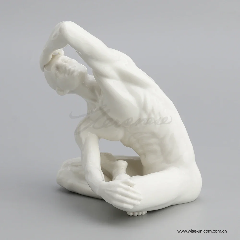 Abstract Ceramic Body Art Nude Male Yoga Gymnastics Statue Desk Ornament Interior Showpiece Home Decor Perfect Gift for Friend