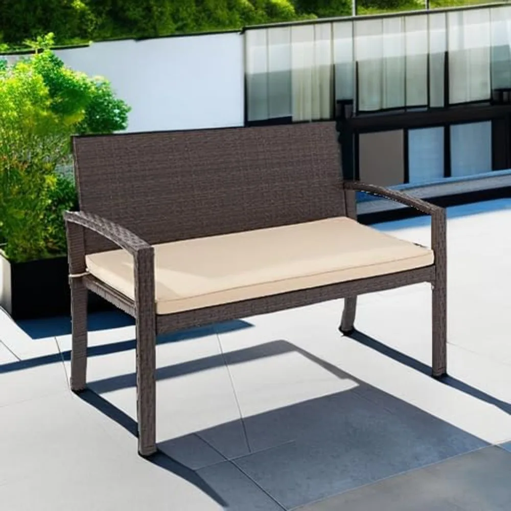 

Outdoor Bench 2-Person Wicker Garden Patio Benches Seating Furniture for Backyard, Porch w/Seat Cushion,700lb Capacity