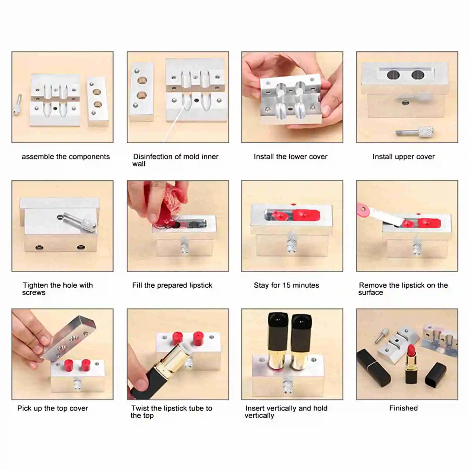 4-otworowa 12,1 mm forma do szminki DIY Stop aluminium Balsam do ust Balsam do ust Narzędzie do makijażu Forma do napełniania Podwójne zastosowanie Różowe złoto