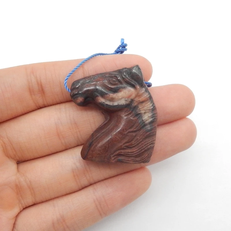Natural Jasper Hand Carved Horse Bead Side Drilling for DIY Jewelry Making Natural Stone Accessory  33x29x8mm 13.5g