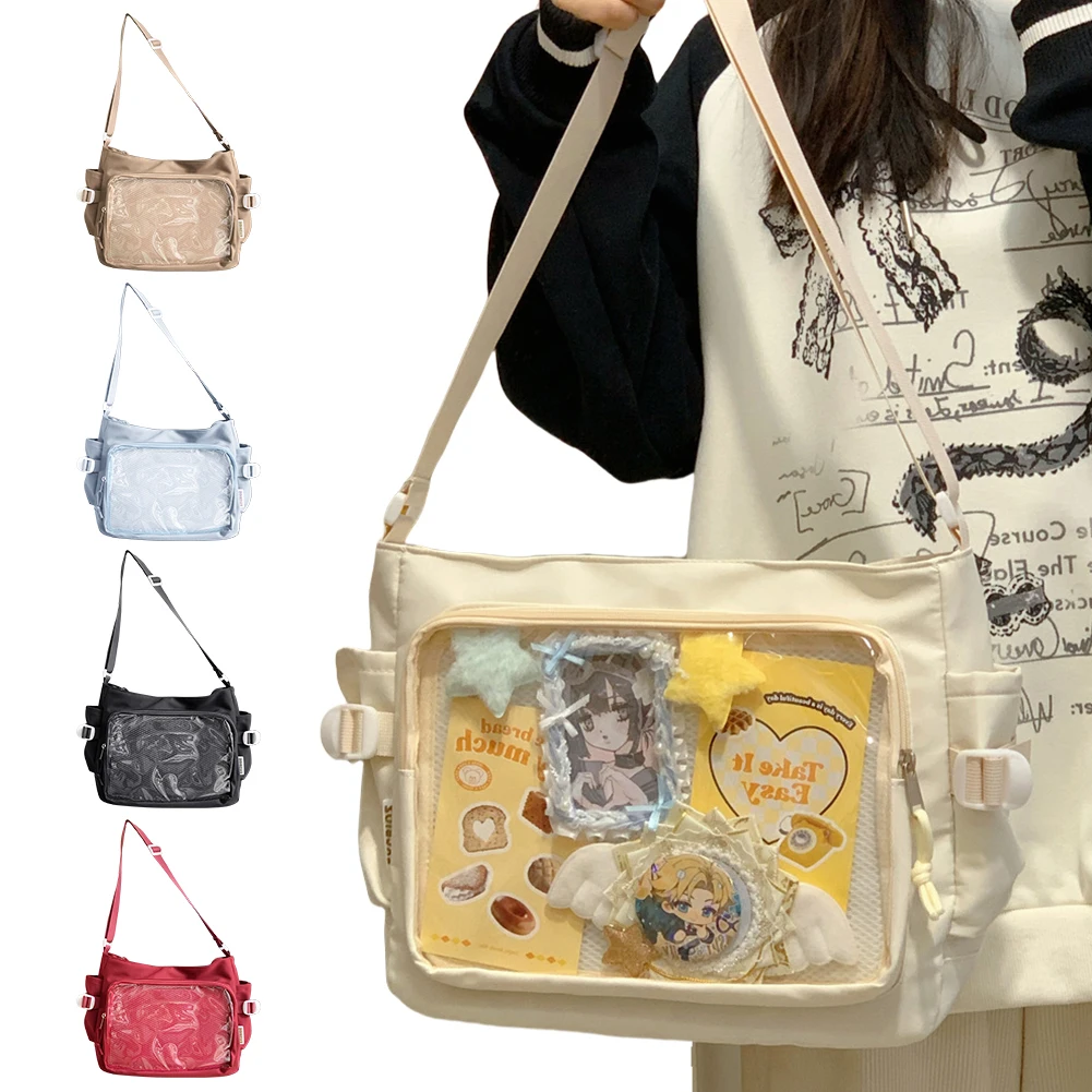 

Women Ita Bag Japanese Style Shoulder Purse Multi-pockets Cartoon Book Bag Adjustable Strap Teenagers School Bag Chic Hobo Bag