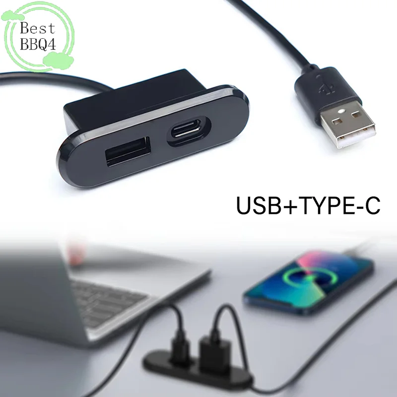 (BBQ4)For Office Bedroom Table Recessed Socket 1 USB-A 1 Type-C Built In Desktop Hidden Power Outlet With 1.2M Extension Cord