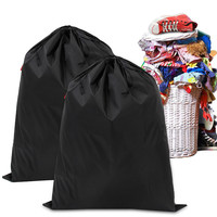 Black Foldable Storage Bags Waterproof Nylon Large Laundry Bag Machine Washable Sturdy Material Drawstring Closure  94x120cm