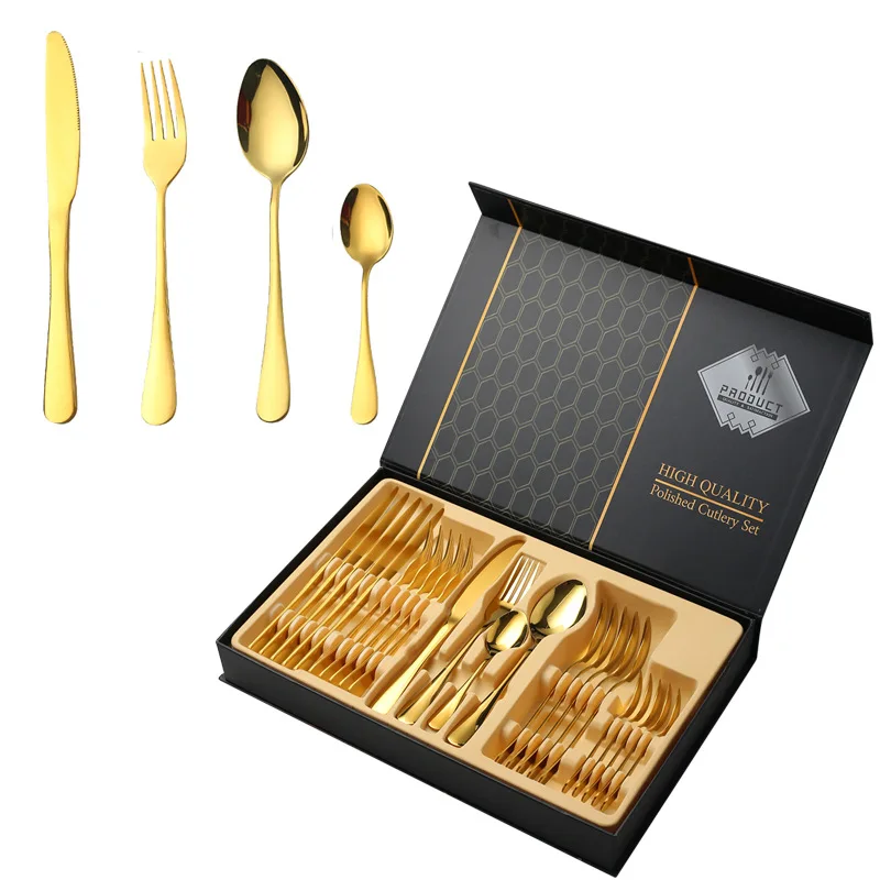 24pcs Black/Gold Silverware Set Include Dinner Knife,Dinner Forks,Dinner Spoons,Teaspoons,Silverware Set  for 6,Flatware Utensil