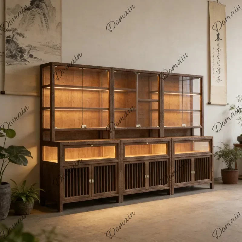 ZG Nordic Solid Wood Display Cabinet with Glass Door for Exhibition Hall Jade Necklace Display Stand Shopping Mall Furniture FYM