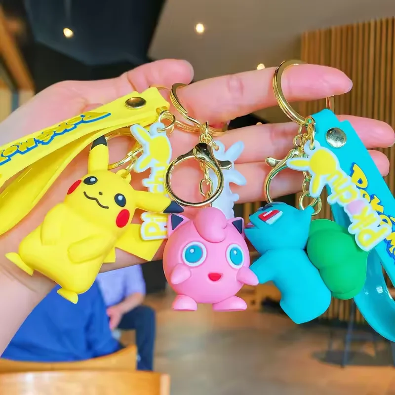 تمثال بيكاتشو الأصلي سلسلة مفاتيح كرتونية عصرية بوكيمون أنيمي ديكور لعبة مجسمة سيارة الديكور للأطفال #6