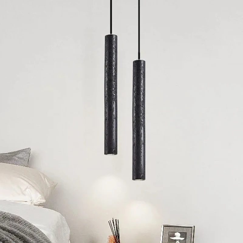 

American Black Stone Hanging Lamp Led for Home Decor Dining Kitchen Restaurant Bar Desk Travertine Bedside Droplight