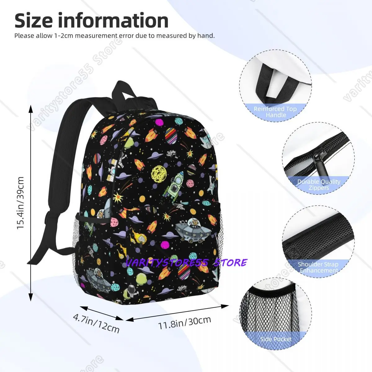 Crowded Space Planet Colorful Backpack Student Boys Girls BookBag Kids School Bag Computer Shoulder Bags for Men Women