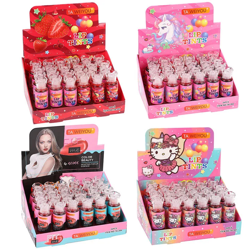 24pcs Kawaii Unicorn Cat Candy Lip Gloss Lip Tints Waterproof Long Lasting Liquid Lip Stick Girls Lips Makeup Wholesale