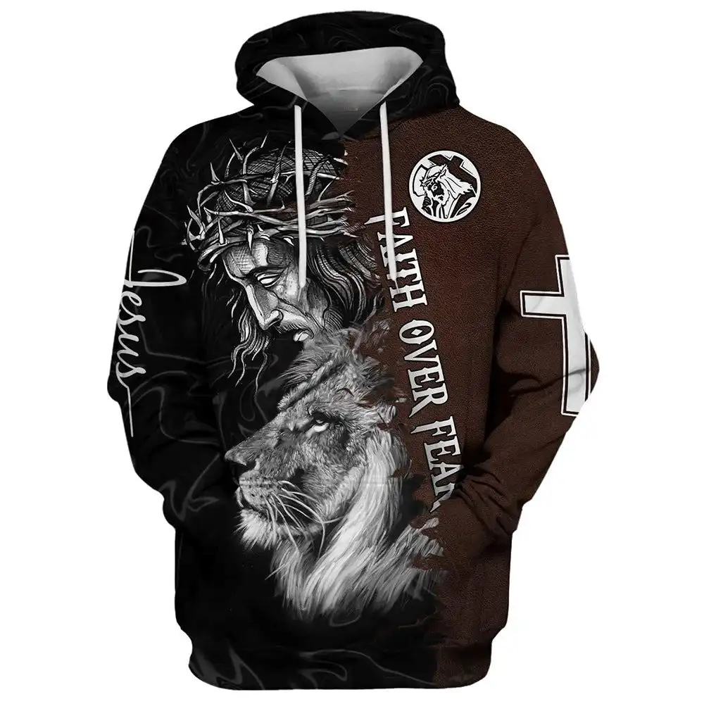 

Autumn Men's Hoodie 3D Printed Christian Jesus Animal Tiger Latin Cross Men Hoodies Retro Sweatshirts God Hooded Pullover Tops