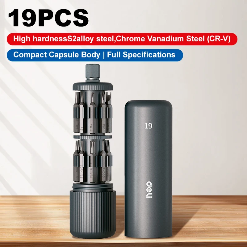 19pcs Capsule Precision Screwdriver Set with Handle, Includes Slotted/Phillips/Torx/Hex/U/5-Point Bit for Electronics Repair