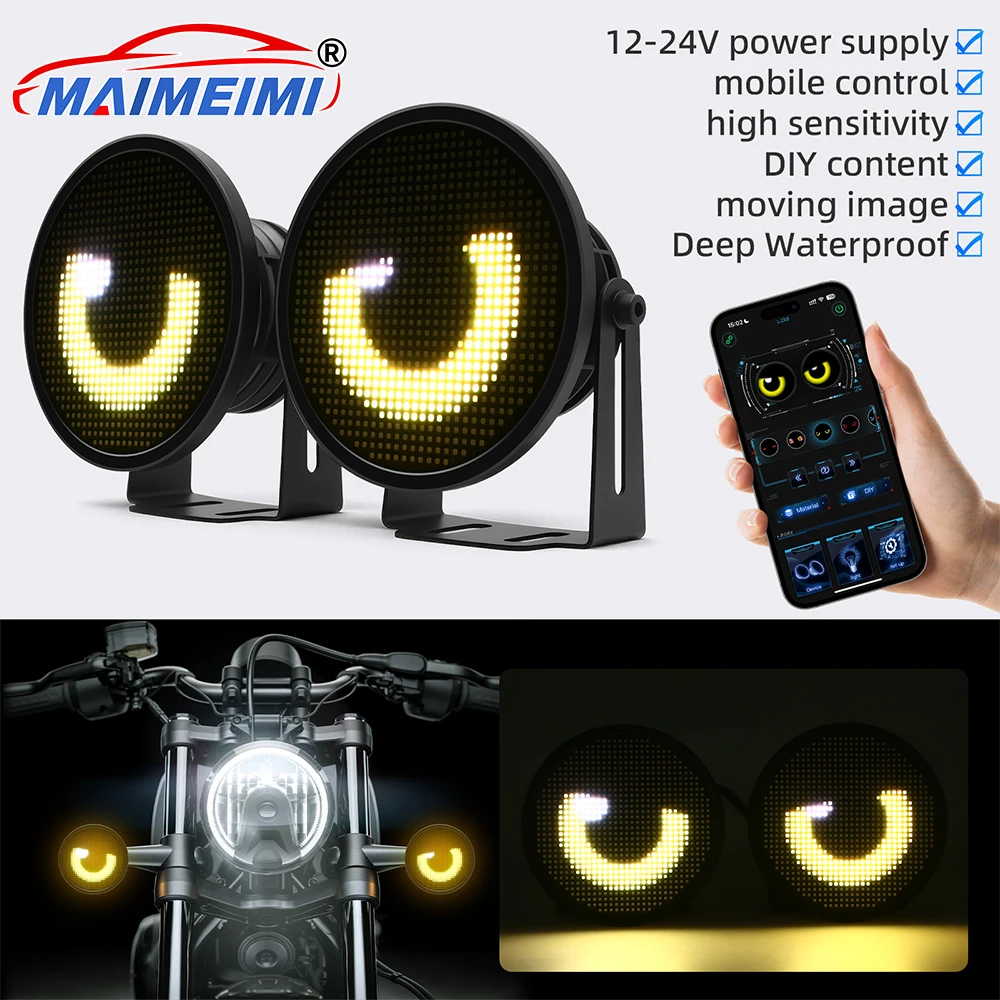 2 pcs Driving Lights Car Headlamps Multi-Mode Blinking Demon Eye DIY Multimedia Player Dynamic Eye Lights 12V-24V