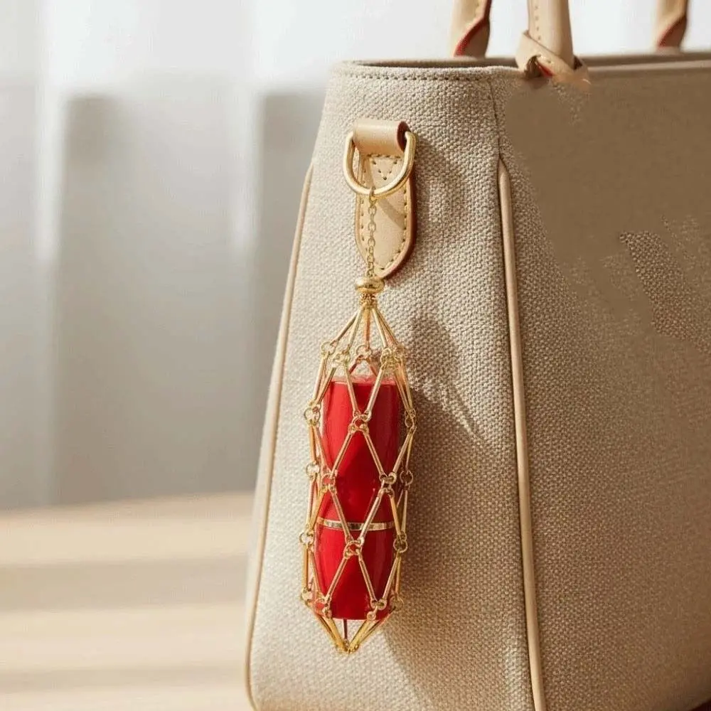 Portable Metal Net Lipstick Bag Hollow Silver Mesh Bag Key Chain Mini Universal Lipstick Cover Key Ring Travel